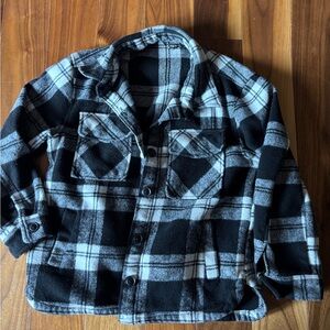 Kids Black and White Thick Plaid Button Down Shirt